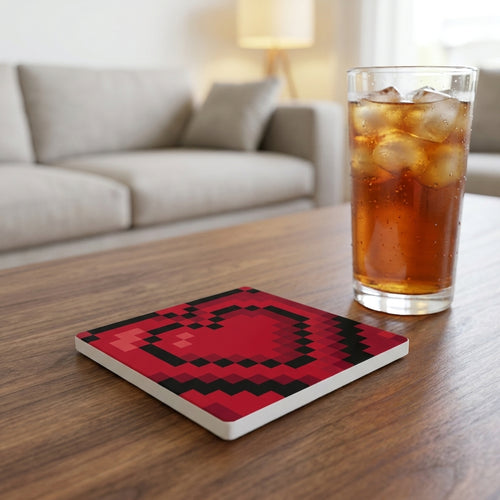 8-Bit Pixel Heart ceramic coasters set of 4, lifestyle
