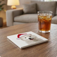 Samoyed Puppy ceramic coasters set of 4, lifestyle