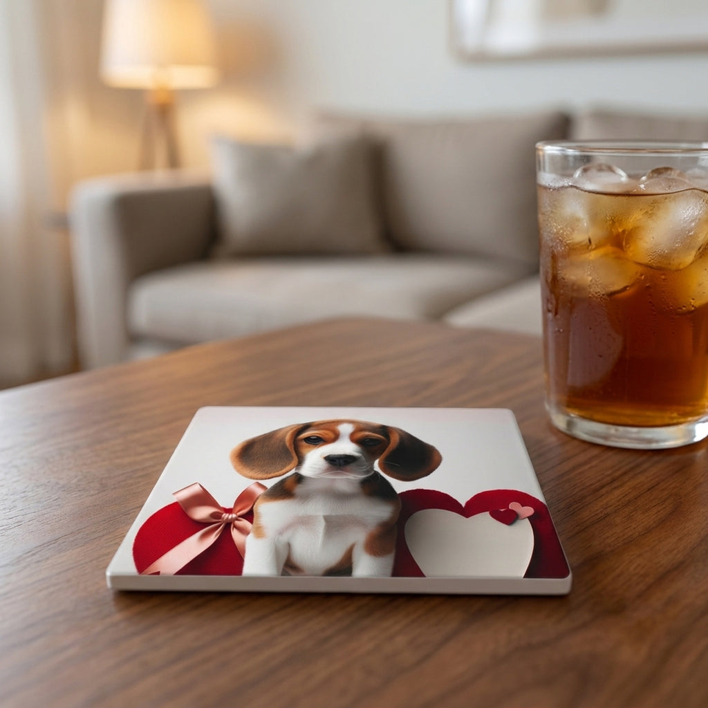 Beagle ceramic coasters set of 4, lifestyle
