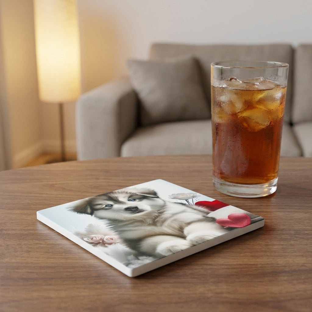 Siberian Husky ceramic coasters set of 4, lifestyle