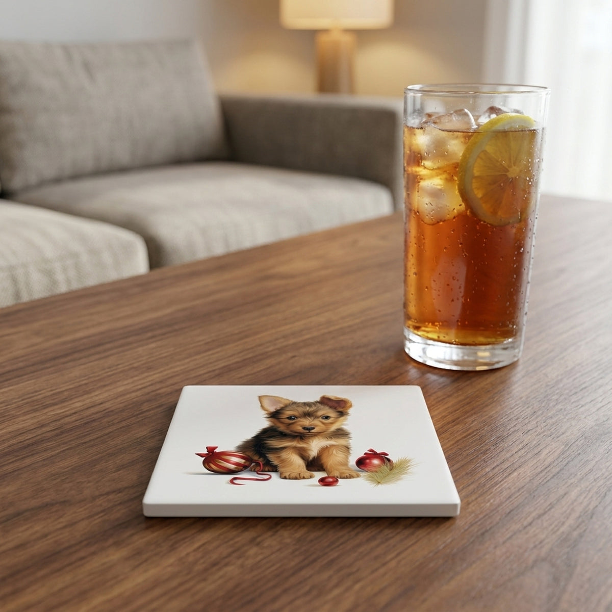 Australian Terrier Puppy Drawing ceramic coasters set of 4, lifestyle