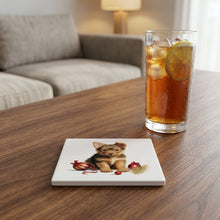 Australian Terrier Puppy Drawing ceramic coasters set of 4, lifestyle