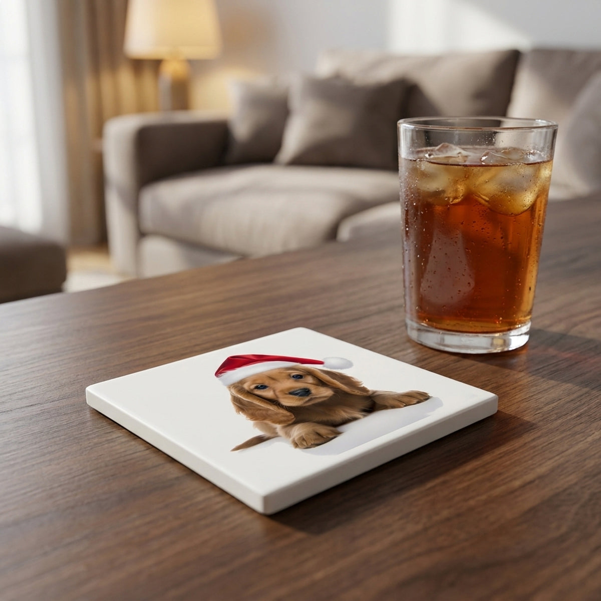Cocker Spaniel Puppy ceramic coasters set of 4, lifestyle