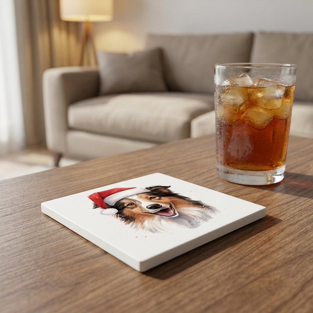 Collie ceramic coasters set of 4, lifestyle