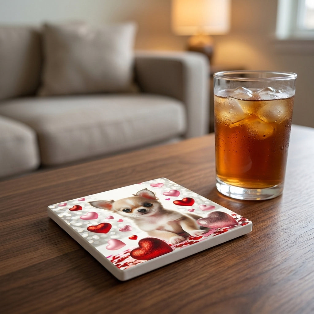 Chihuahua ceramic coasters set of 4, lifestyle
