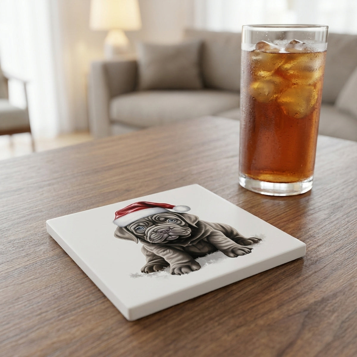 Neapolitan Mastiff Puppy Drawing ceramic coasters set of 4, lifestyle
