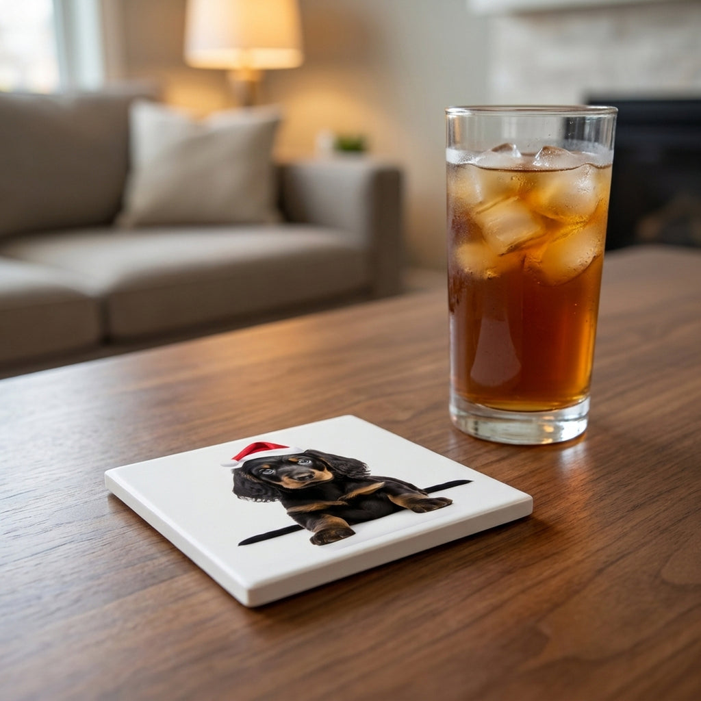 Gordon Setter Puppy ceramic coasters set of 4, lifestyle