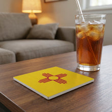 New Mexico State Flag ceramic coasters set of 4, lifestyle