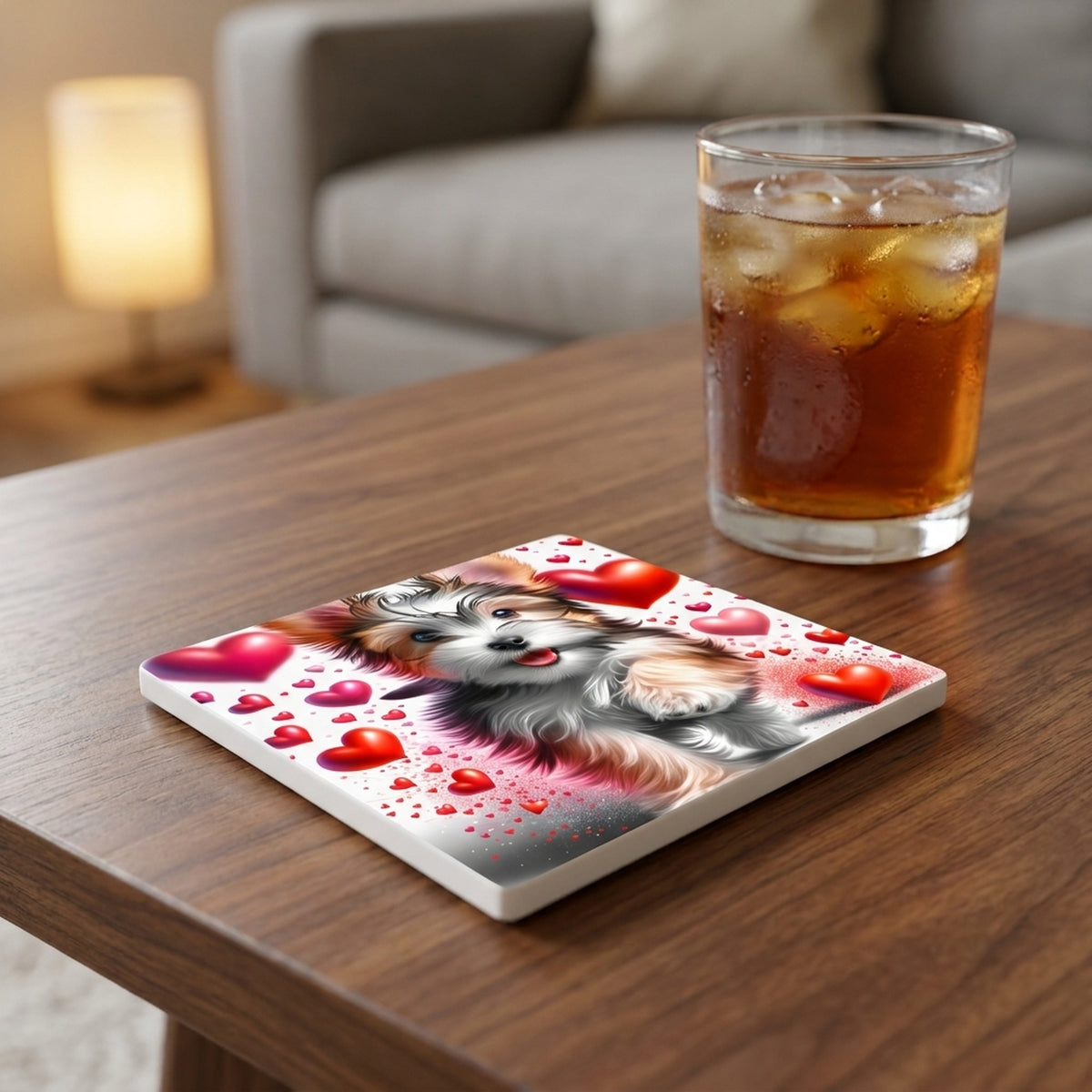 Yorkshire Terrier ceramic coasters set of 4, lifestyle