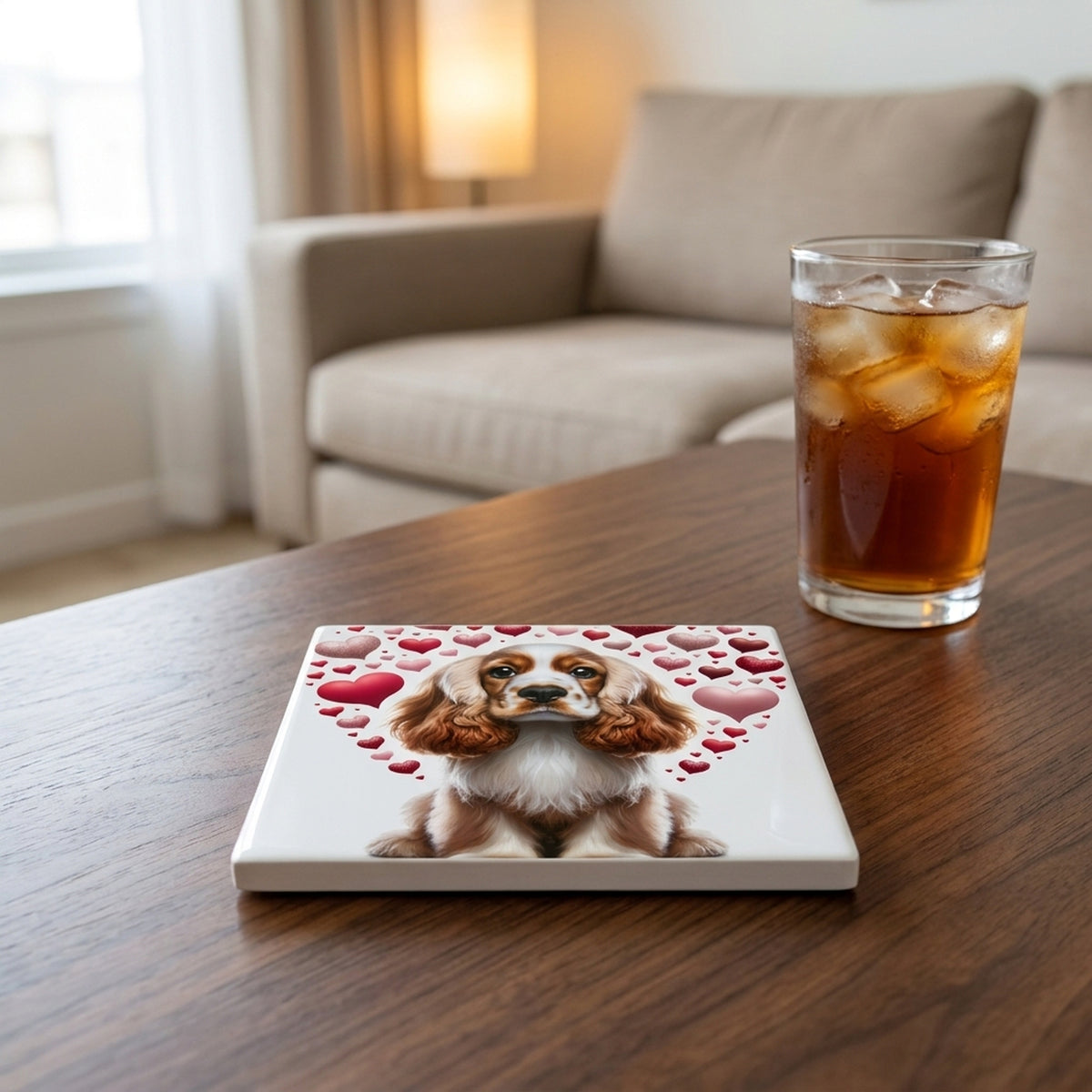 Cocker Spaniel ceramic coasters set of 4, lifestyle