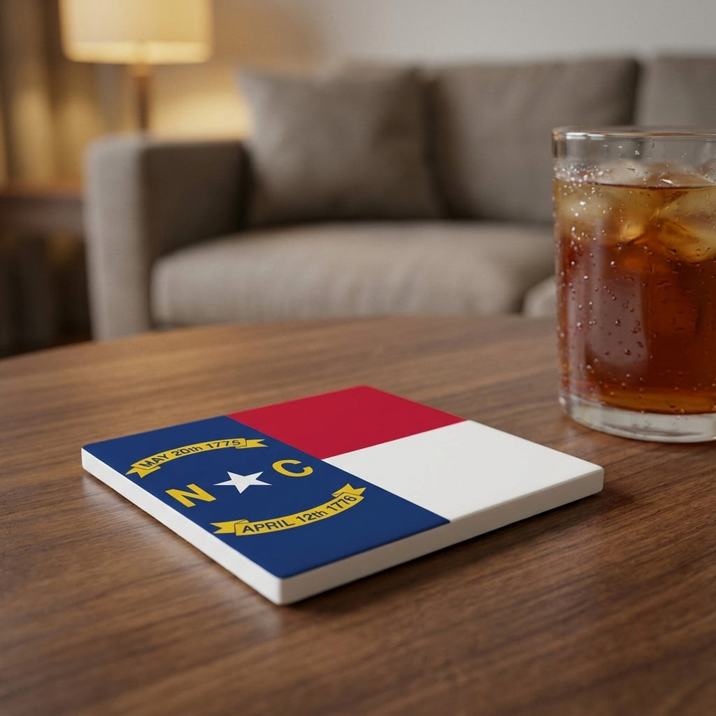 North Carolina State Flag ceramic coasters set of 4, lifestyle