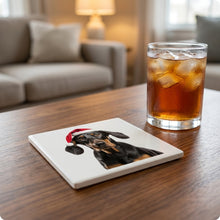Black and Tan Coonhound ceramic coasters set of 4, lifestyle