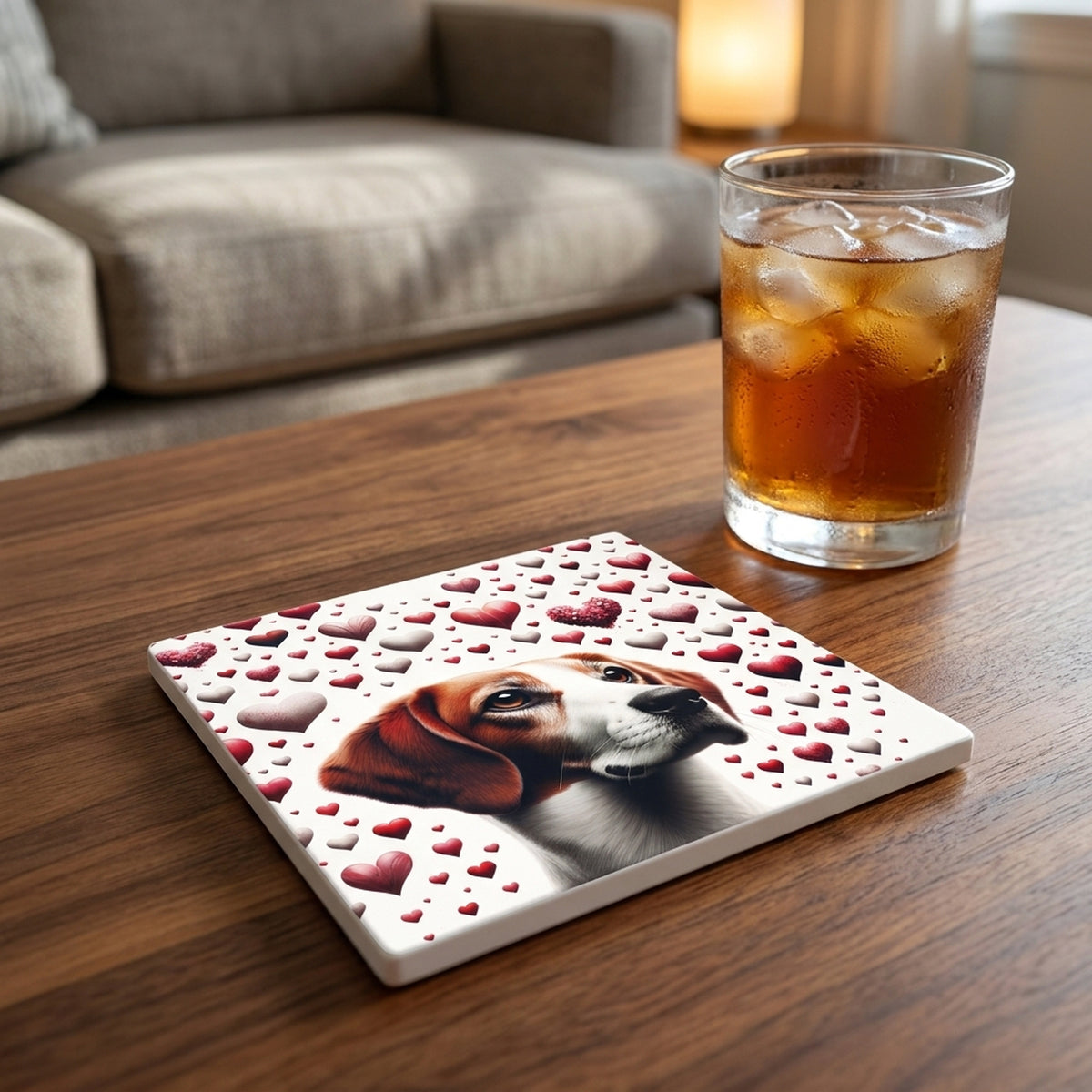 Beagle ceramic coasters set of 4, lifestyle