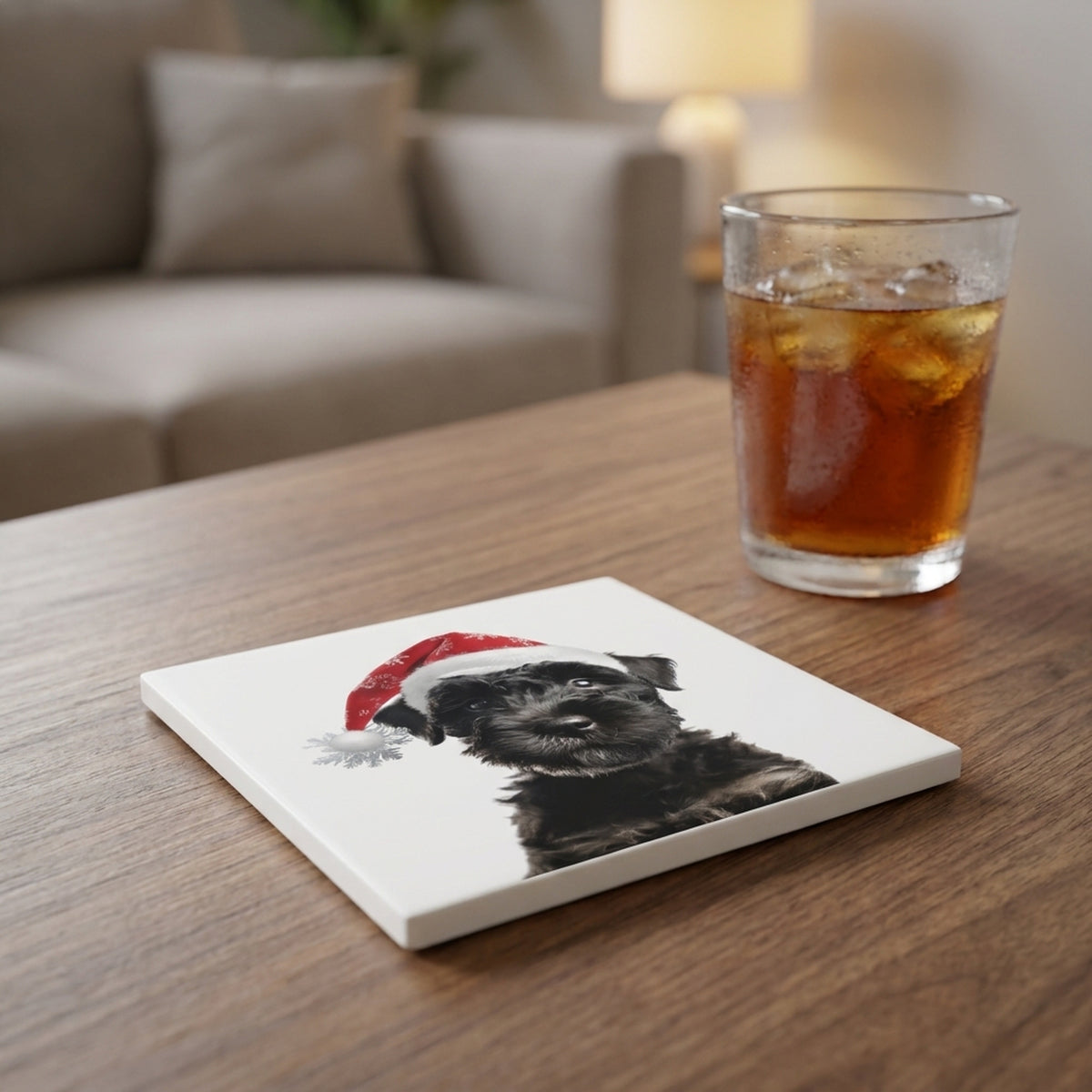 Kerry Blue Terrier Puppy ceramic coasters set of 4, lifestyle