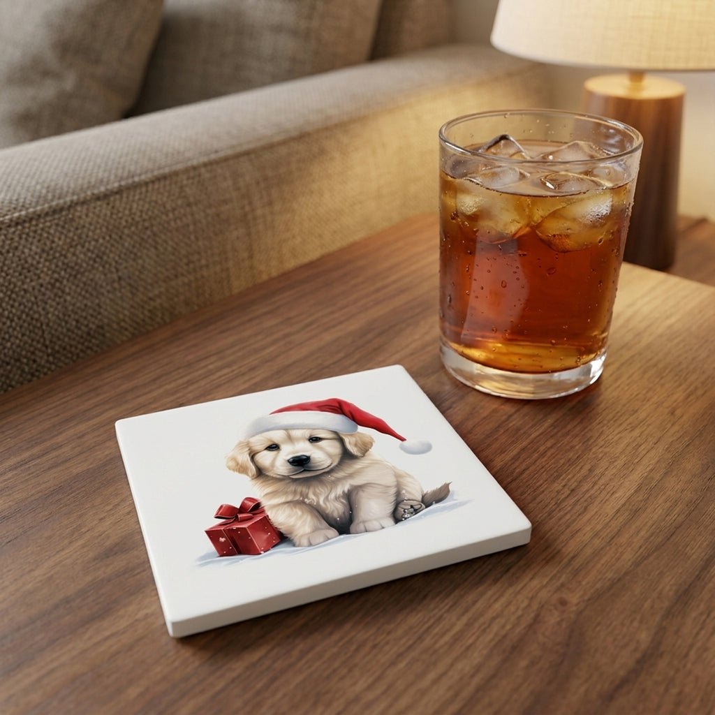 Kuvaszok Puppy Drawing ceramic coasters set of 4, lifestyle