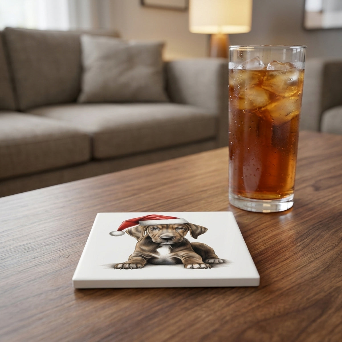 Plott Hound Puppy Drawing ceramic coasters set of 4, lifestyle