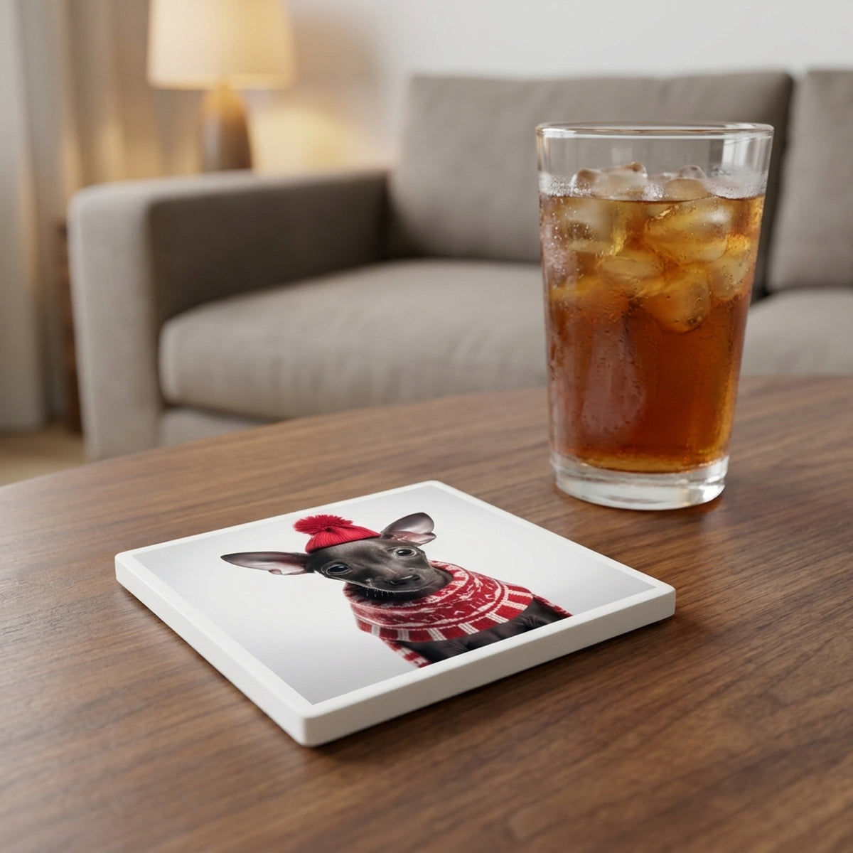 Xoloitzcuintli Puppy ceramic coasters set of 4, lifestyle