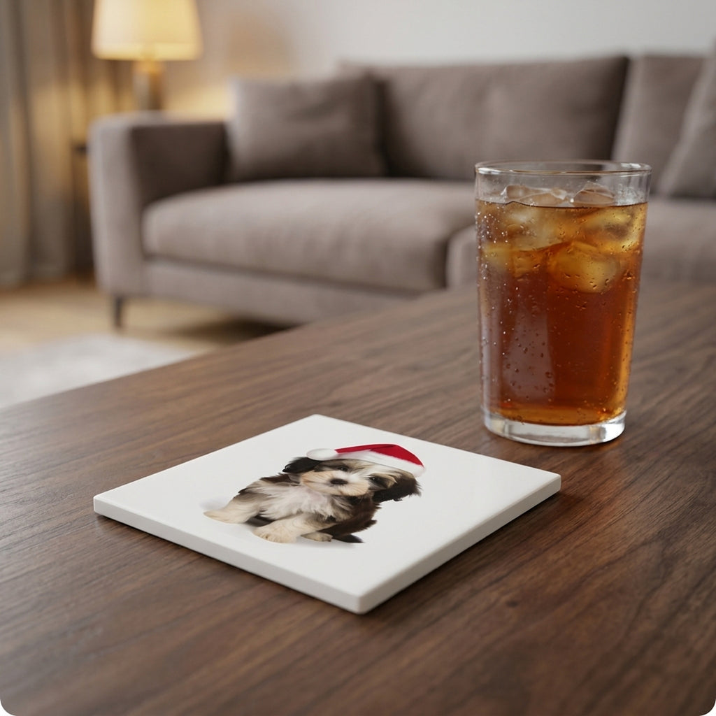 Havanese Puppy ceramic coasters set of 4, lifestyle