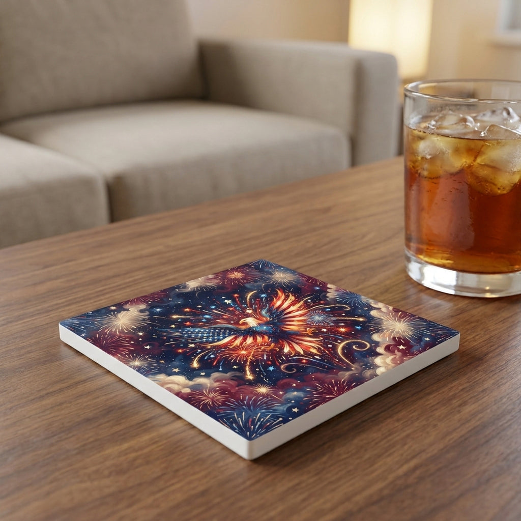 July 4th Fireworks ceramic coasters set of 4, lifestyle