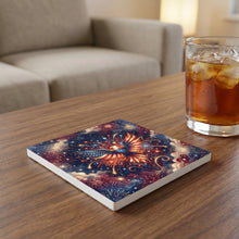 July 4th Fireworks ceramic coasters set of 4, lifestyle