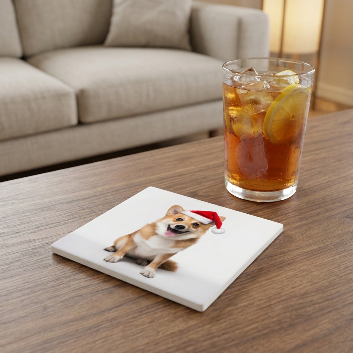 Norwegian Lundehund ceramic coasters set of 4, lifestyle