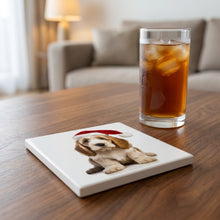 Grand Basset Griffon Vendéen Puppy ceramic coasters set of 4, lifestyle
