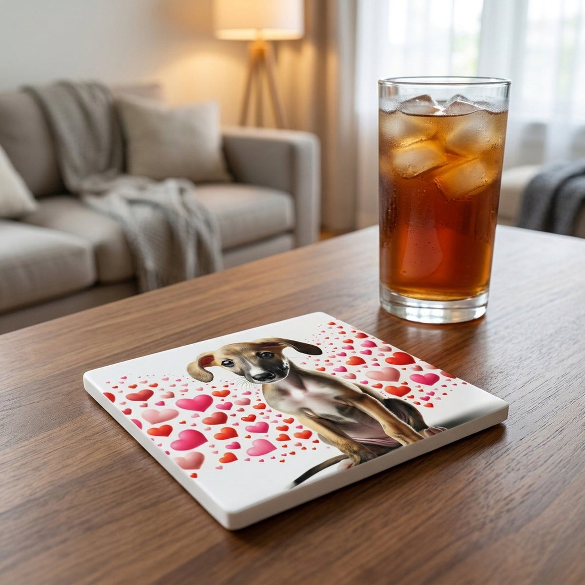 Italian Greyhound ceramic coasters set of 4, lifestyle