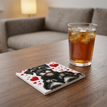 Miniature Schnauzer ceramic coasters set of 4, lifestyle