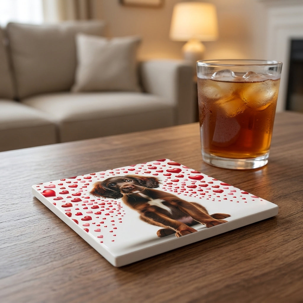 Boykin Spaniel ceramic coasters set of 4, lifestyle