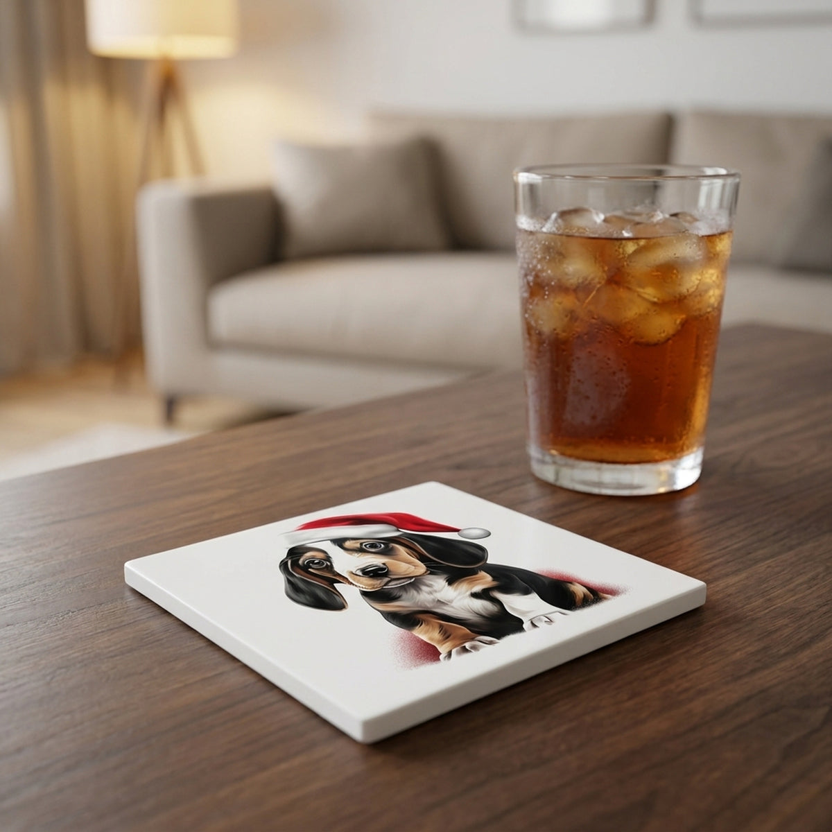 Treeing Walker Coonhound Puppy Drawing ceramic coasters set of 4, lifestyle