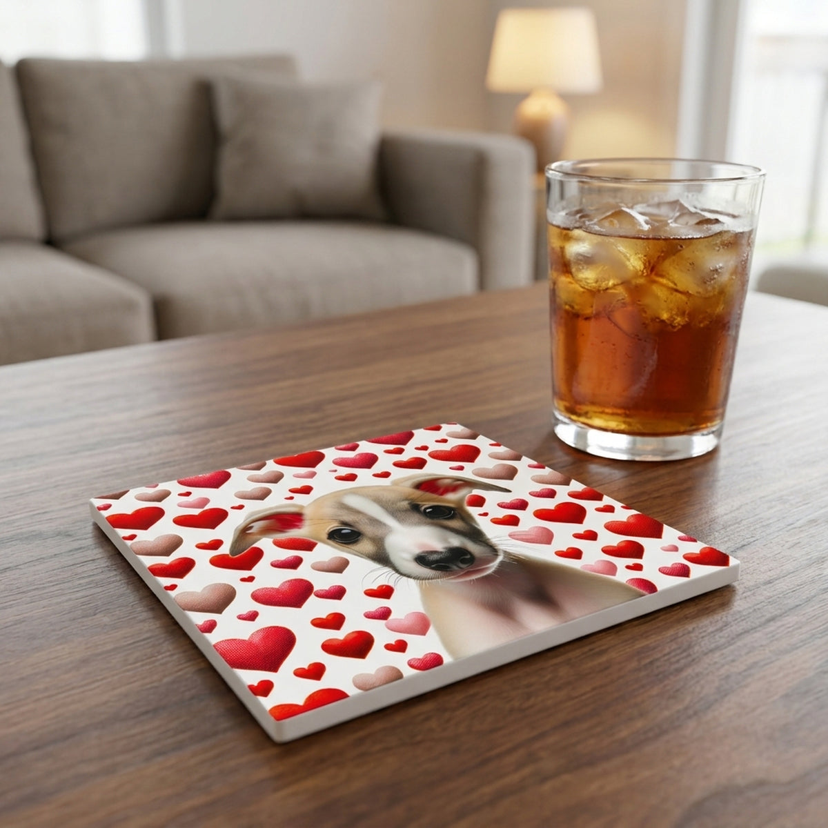 Italian Greyhound ceramic coasters set of 4, lifestyle