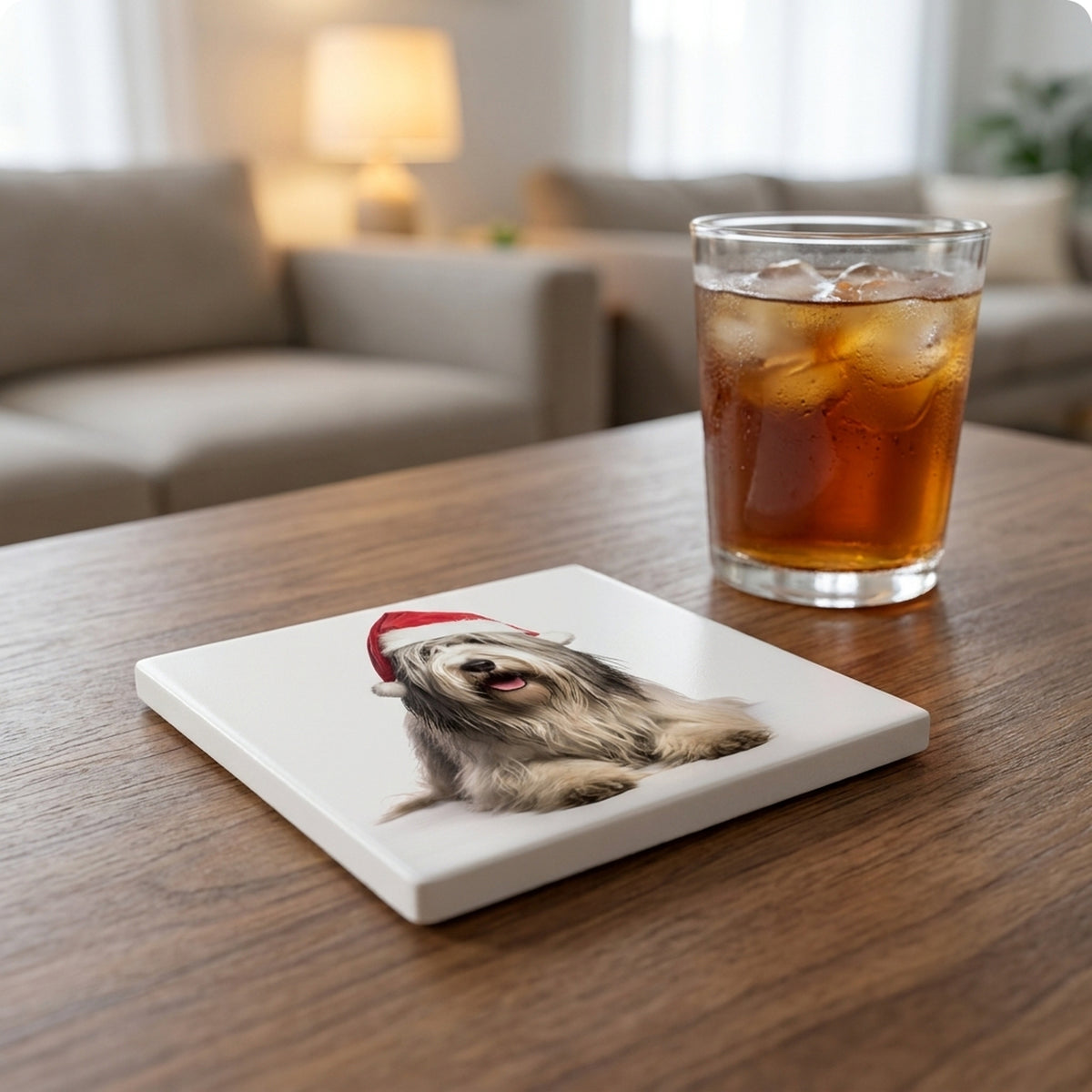 Bergamasco Sheepdog ceramic coasters set of 4, lifestyle
