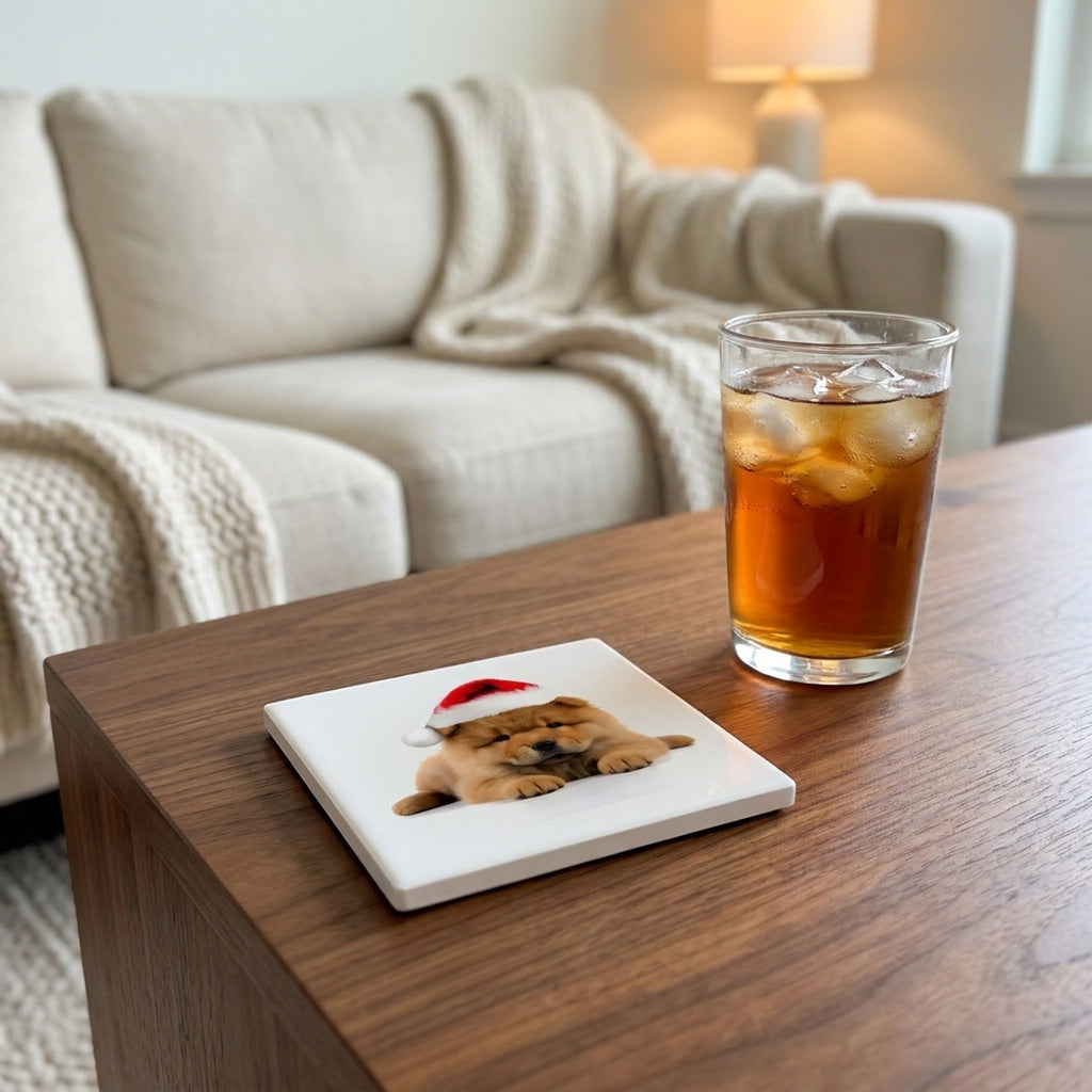 Chow Chow Puppy ceramic coasters set of 4, lifestyle