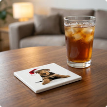 Airedale Terrier Puppy ceramic coasters set of 4, lifestyle