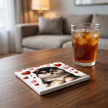 Pomeranian ceramic coasters set of 4, lifestyle