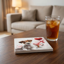 Jack Russell Terrier ceramic coasters set of 4, lifestyle