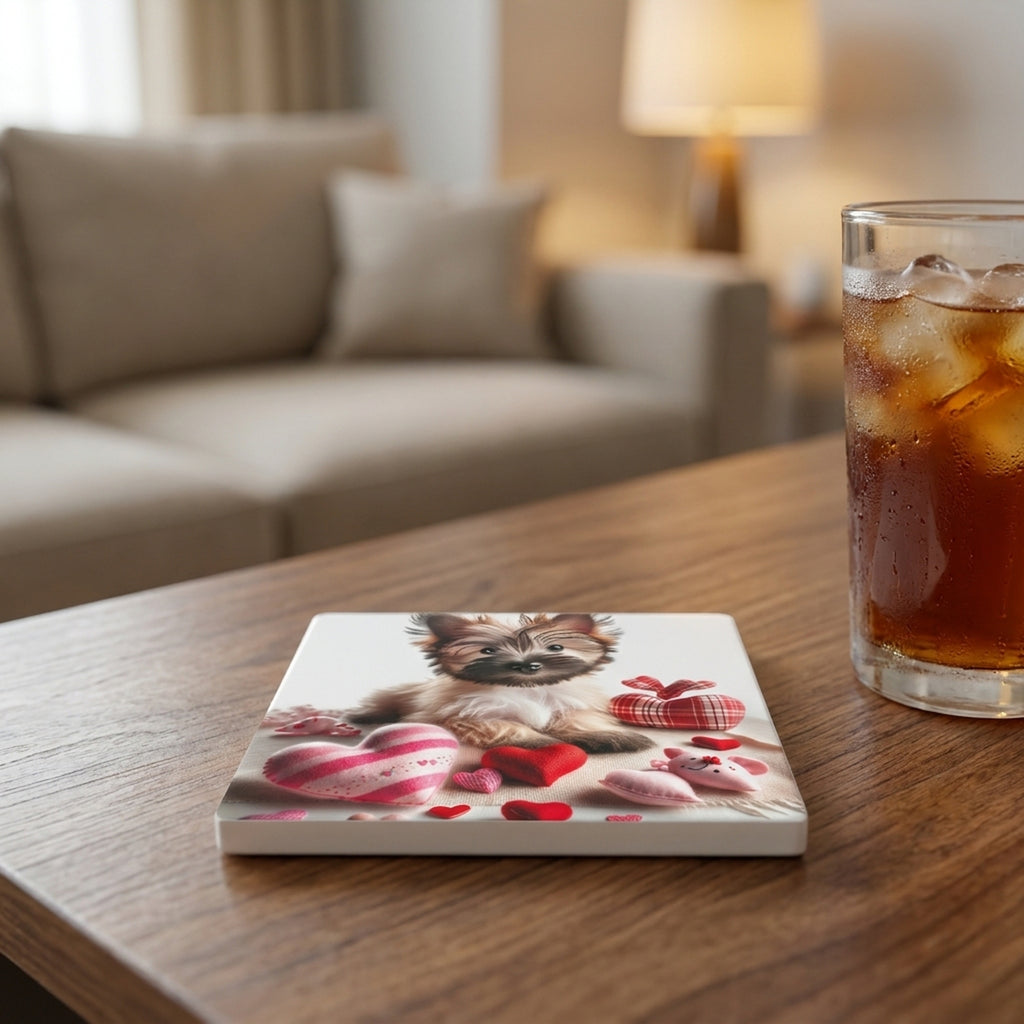 Cairn Terrier ceramic coasters set of 4, lifestyle