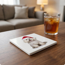Bichon Frise ceramic coasters set of 4, lifestyle