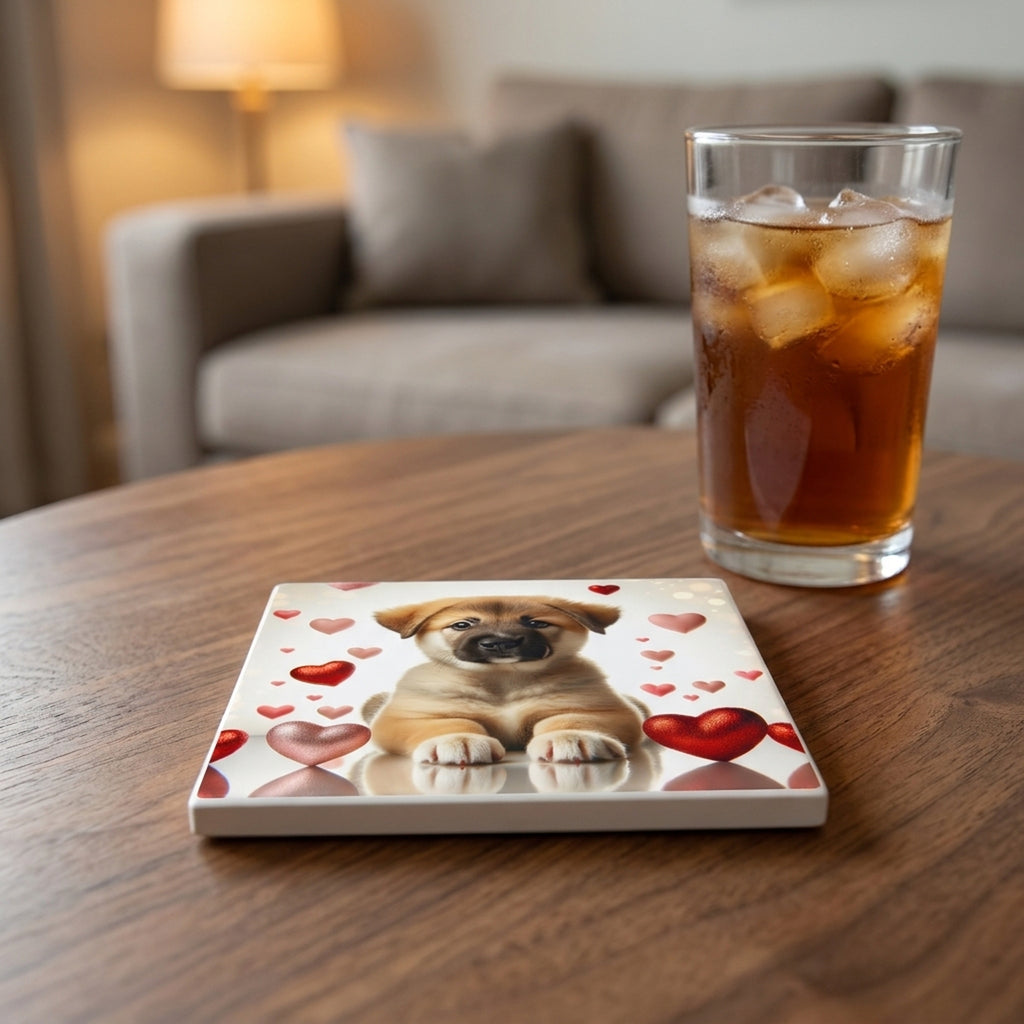 German Shepherd Dog ceramic coasters set of 4, lifestyle