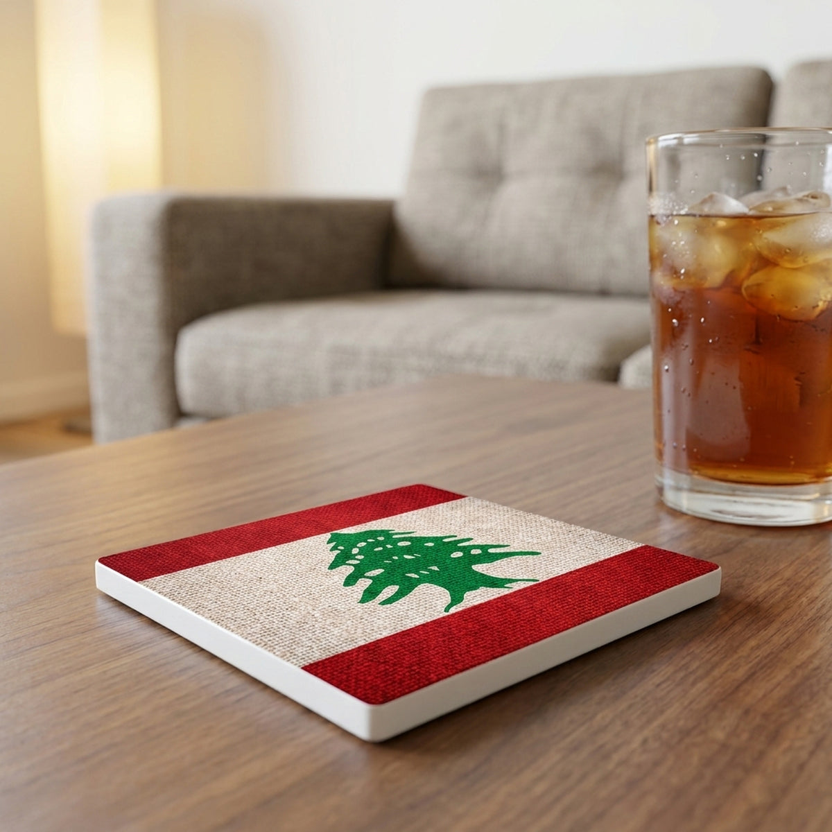 Lebanon Flag Pride ceramic coasters set of 4, lifestyle