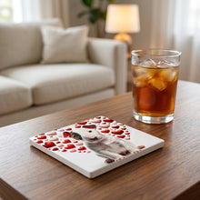 Bull Terrier ceramic coasters set of 4, lifestyle