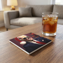 Festive Aviator Santa ceramic coasters set of 4, lifestyle