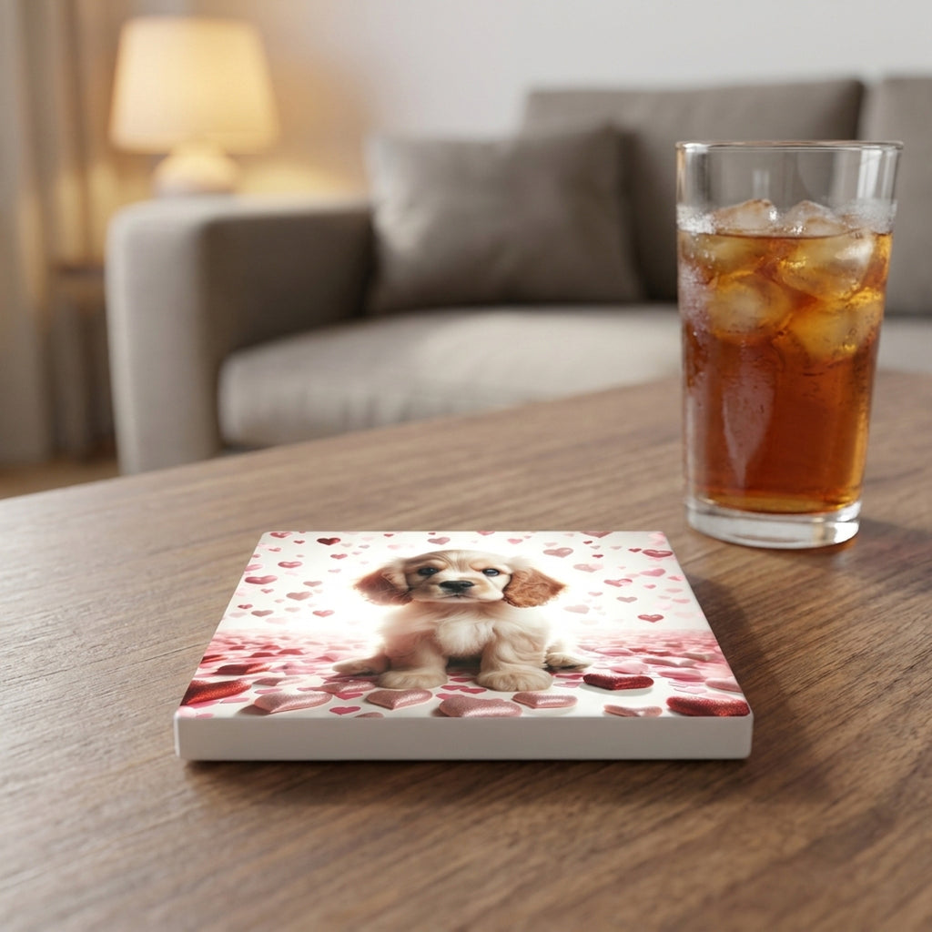 Cocker Spaniel ceramic coasters set of 4, lifestyle