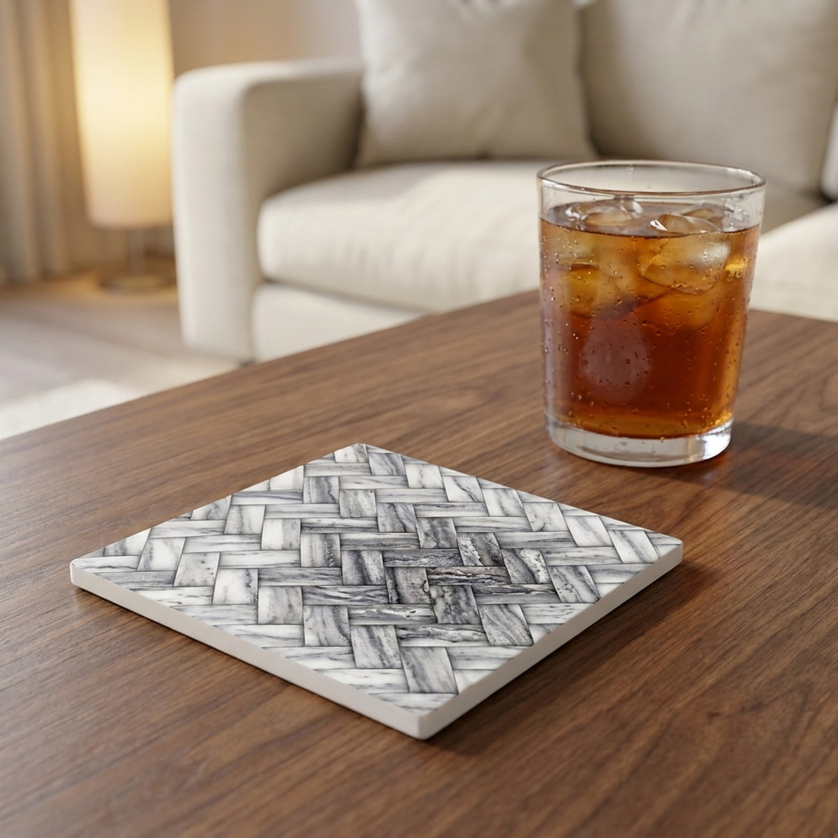 Herringbone ceramic coasters set of 4, lifestyle