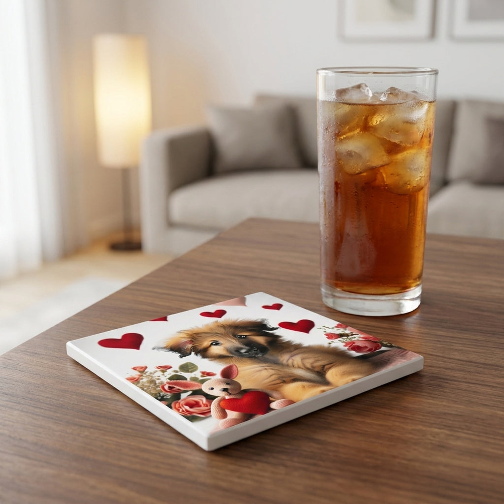 German Shepherd Dog ceramic coasters set of 4, lifestyle