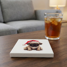 Pug Puppy Drawing ceramic coasters set of 4, lifestyle