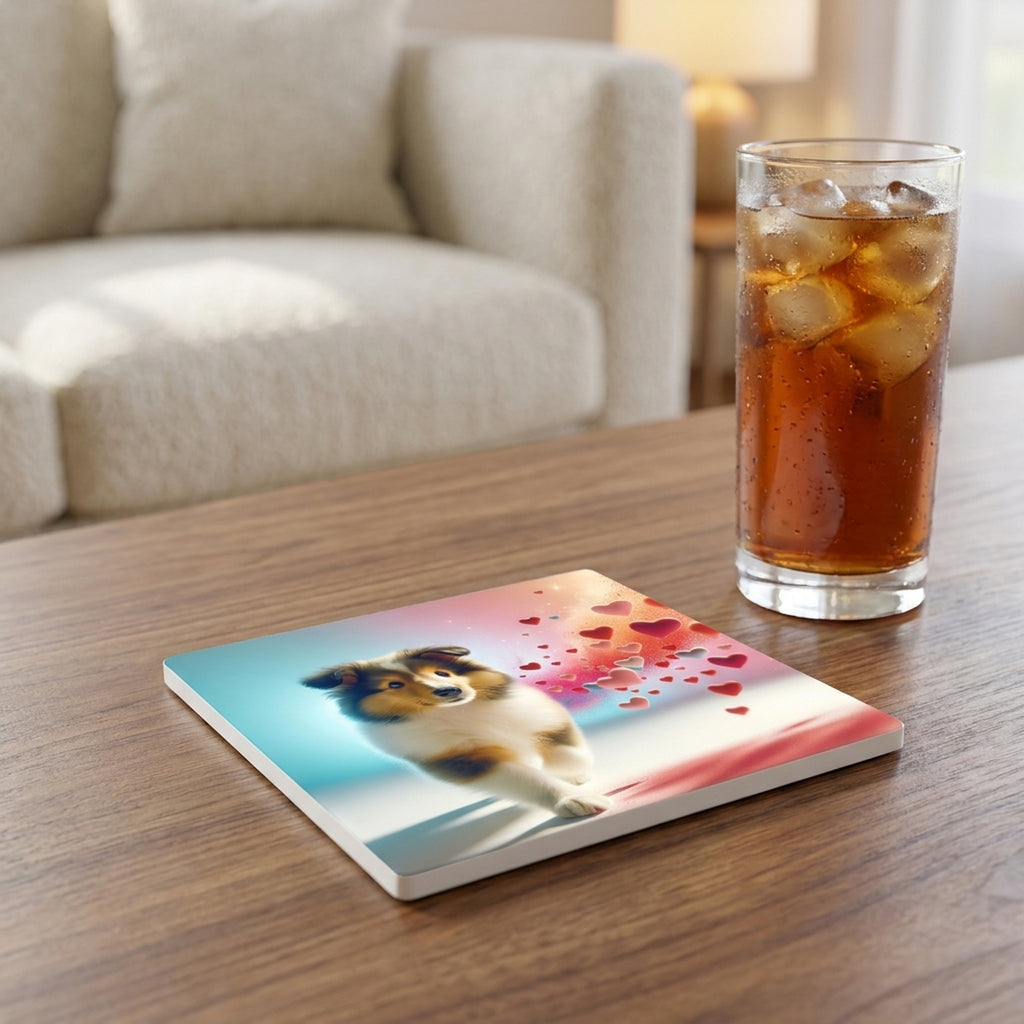 Collie ceramic coasters set of 4, lifestyle