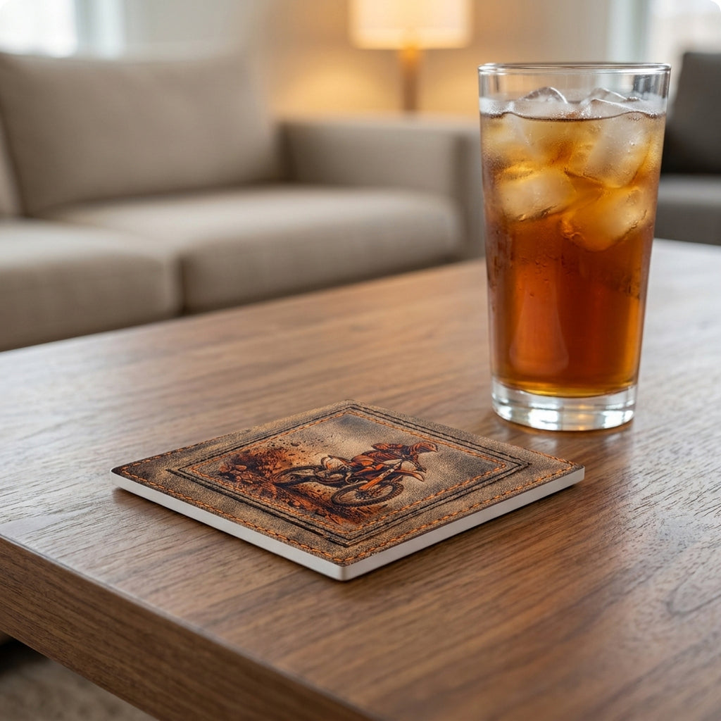 Motocross Dirt Bike ceramic coasters set of 4, lifestyle