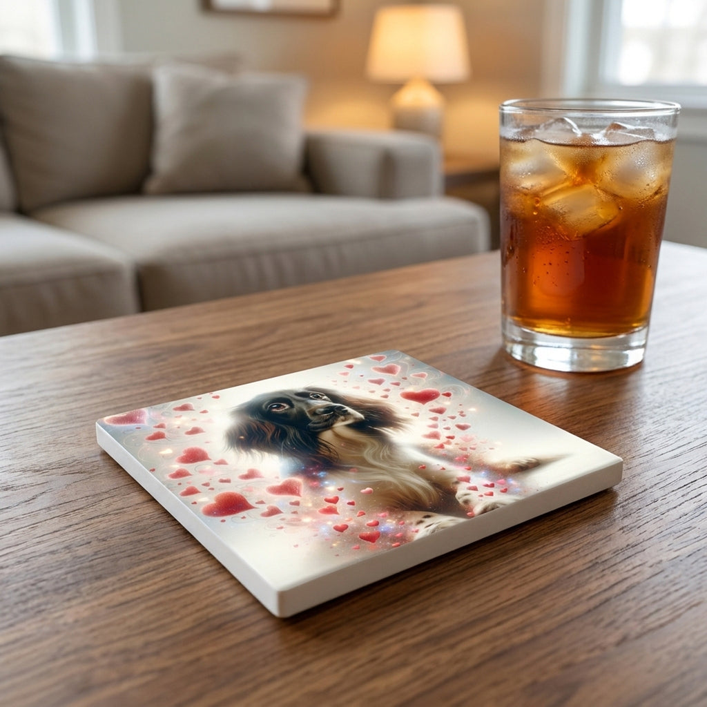English Springer Spaniel ceramic coasters set of 4, lifestyle