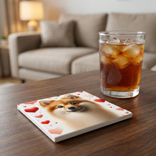 Pomeranian ceramic coasters set of 4, lifestyle